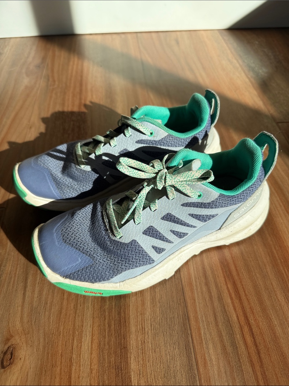 Salomon Kids Gray and Teal Trail Sneakers